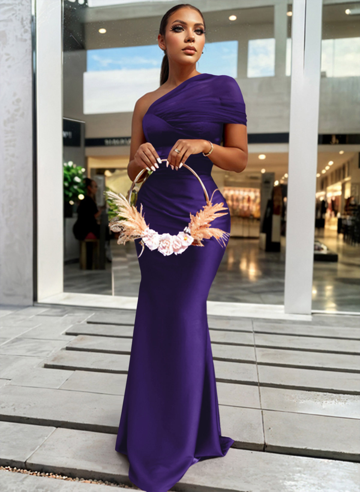 Trumpet/Mermaid One-Shoulder Sleeveless Satin/Tulle Bridesmaid Dresses, product image 159