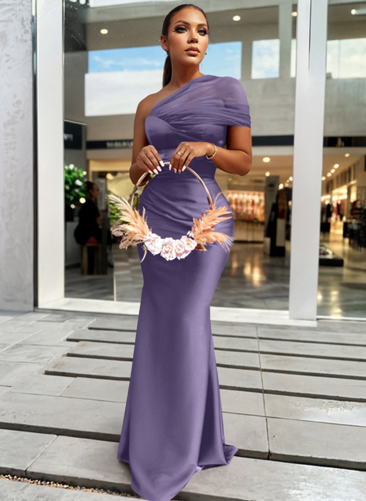 Trumpet/Mermaid One-Shoulder Sleeveless Satin/Tulle Bridesmaid Dresses, product image 174