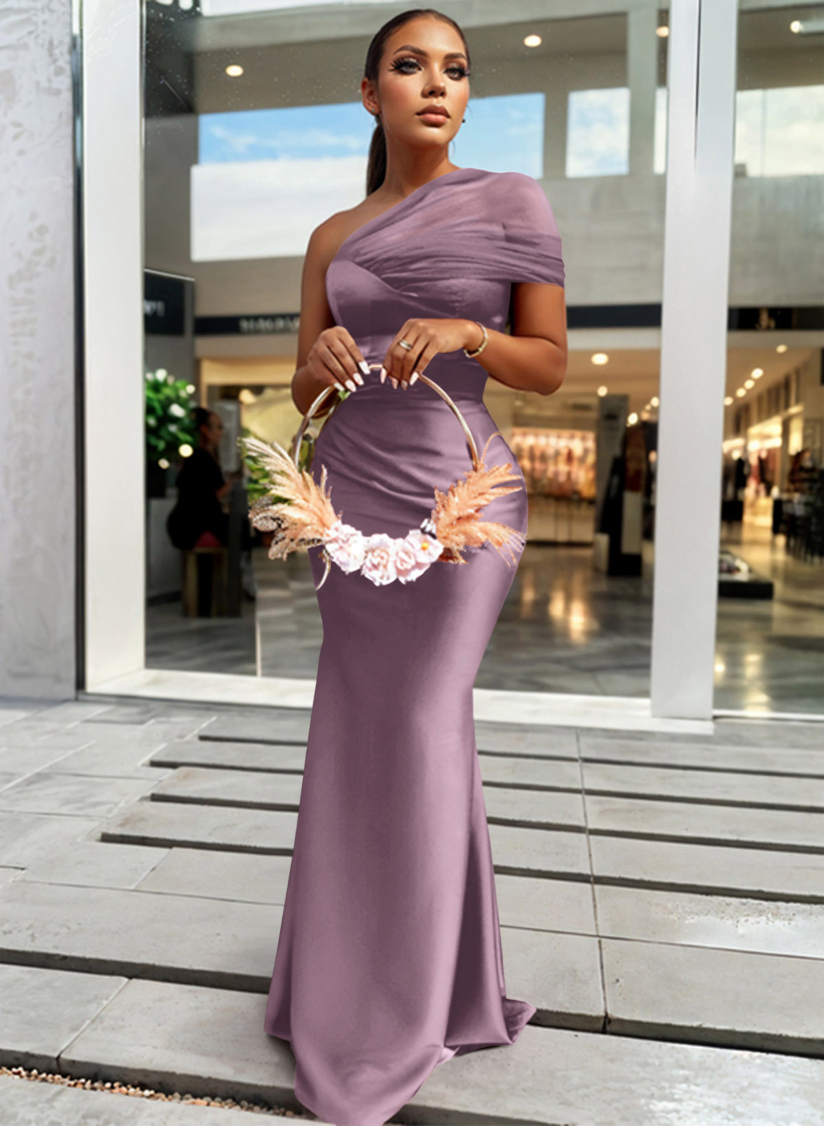 Trumpet/Mermaid One-Shoulder Sleeveless Satin/Tulle Bridesmaid Dresses, product image 179