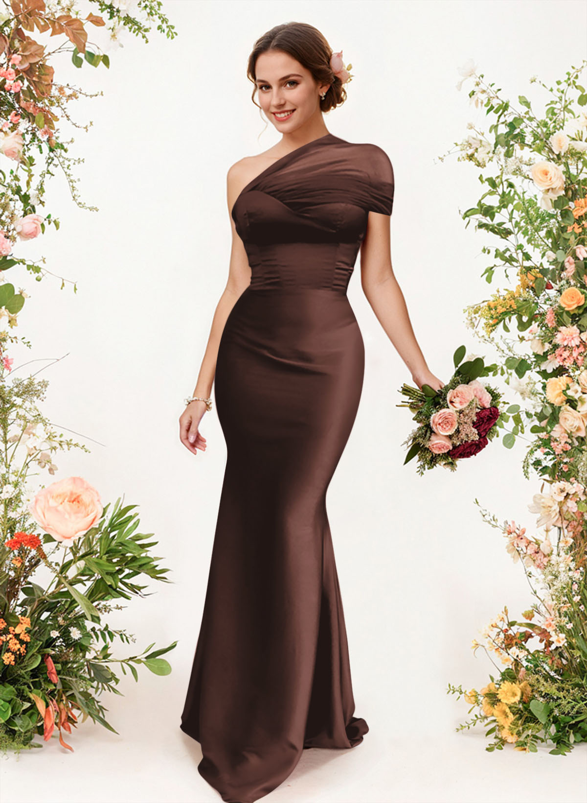 Trumpet/Mermaid One-Shoulder Sleeveless Satin/Tulle Bridesmaid Dresses, product image 310