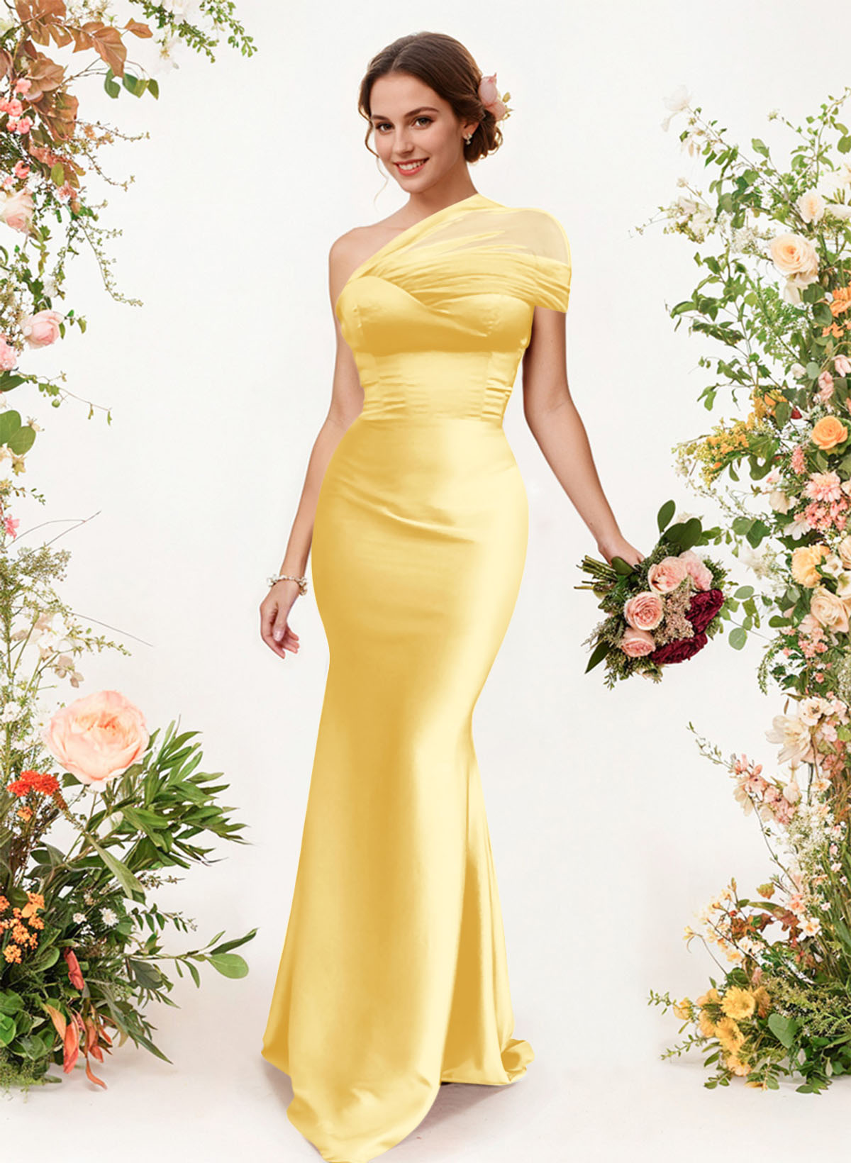 Trumpet/Mermaid One-Shoulder Sleeveless Satin/Tulle Bridesmaid Dresses, product image 280