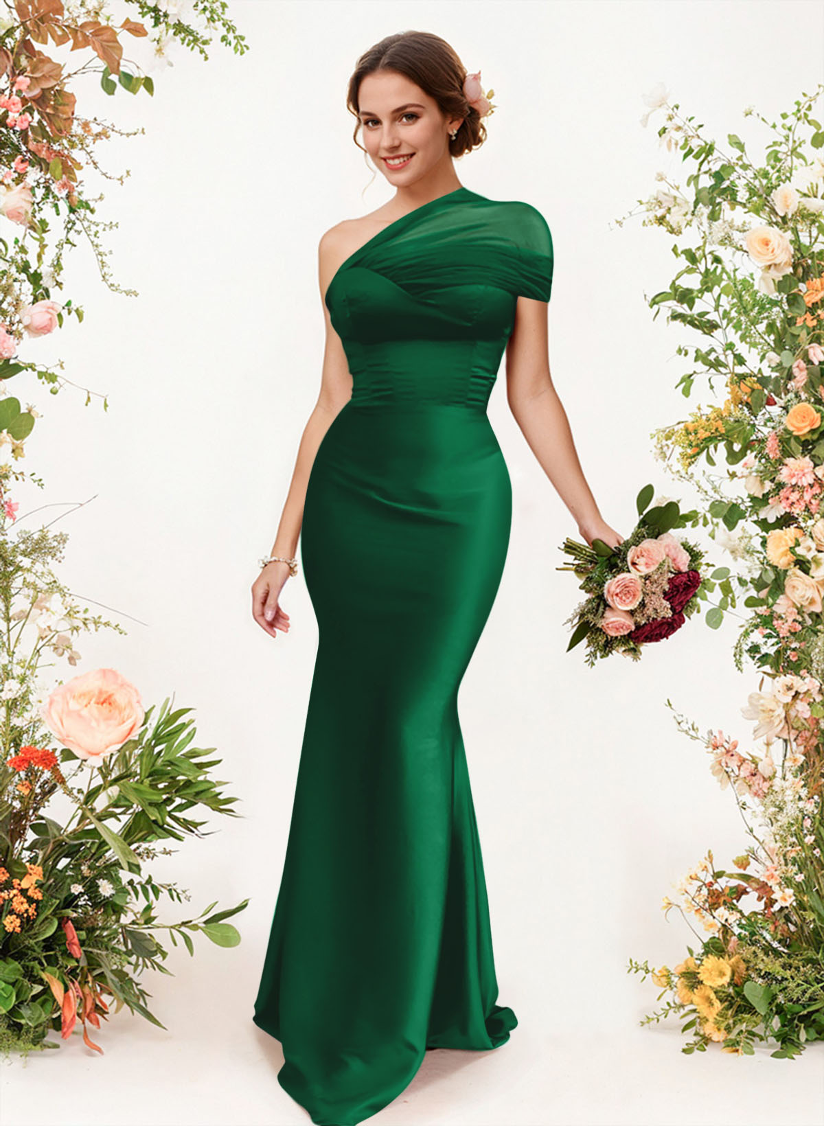 Trumpet/Mermaid One-Shoulder Sleeveless Satin/Tulle Bridesmaid Dresses, product image 245
