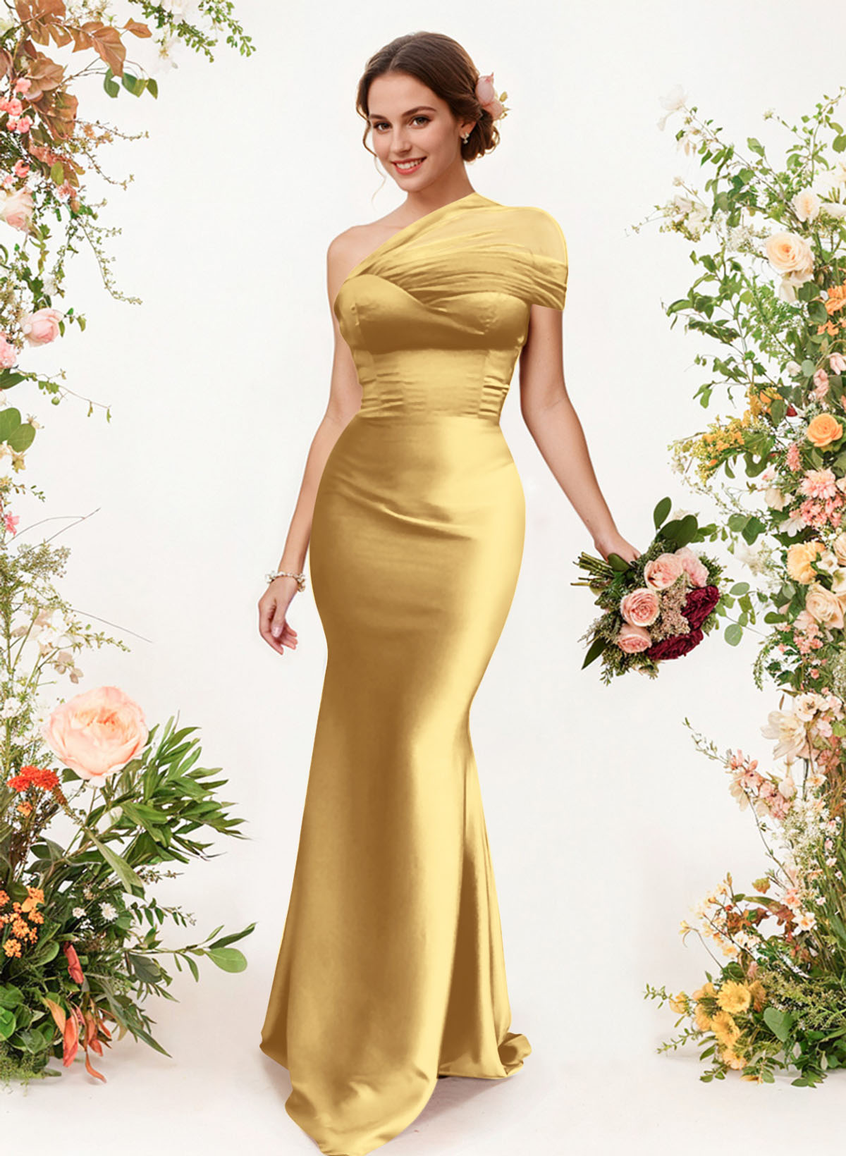 Trumpet/Mermaid One-Shoulder Sleeveless Satin/Tulle Bridesmaid Dresses, product image 285