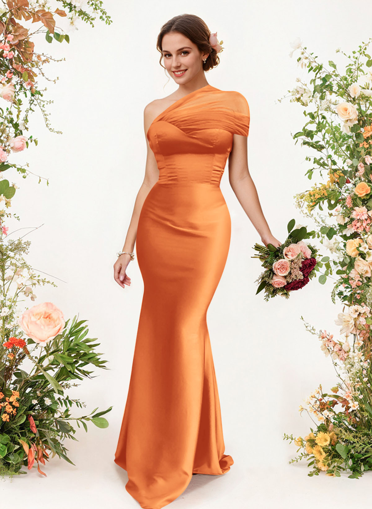 Trumpet/Mermaid One-Shoulder Sleeveless Satin/Tulle Bridesmaid Dresses, product image 295