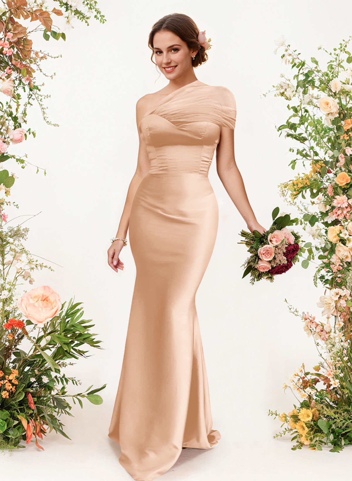 Trumpet/Mermaid One-Shoulder Sleeveless Satin/Tulle Bridesmaid Dresses, product image 290
