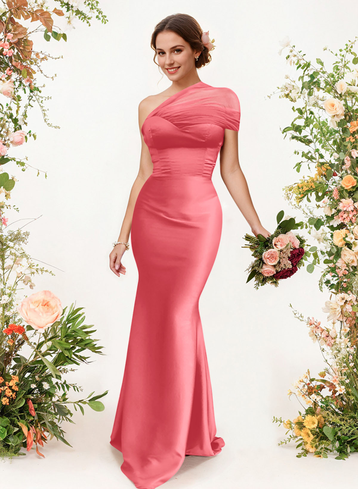 Trumpet/Mermaid One-Shoulder Sleeveless Satin/Tulle Bridesmaid Dresses, product image 150