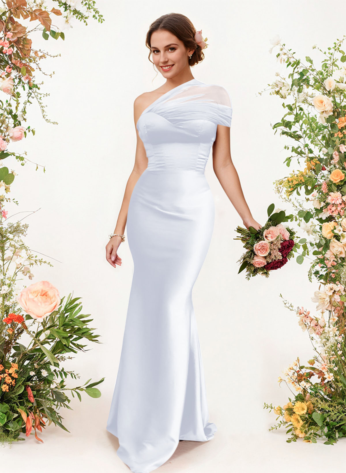 Trumpet/Mermaid One-Shoulder Sleeveless Satin/Tulle Bridesmaid Dresses, product image 320