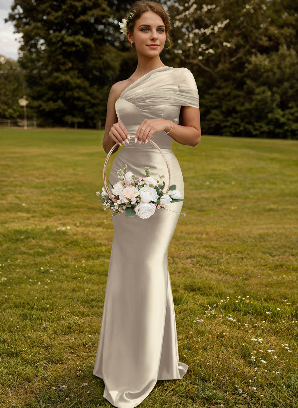 Trumpet/Mermaid One-Shoulder Sleeveless Satin/Tulle Bridesmaid Dresses, product image 276