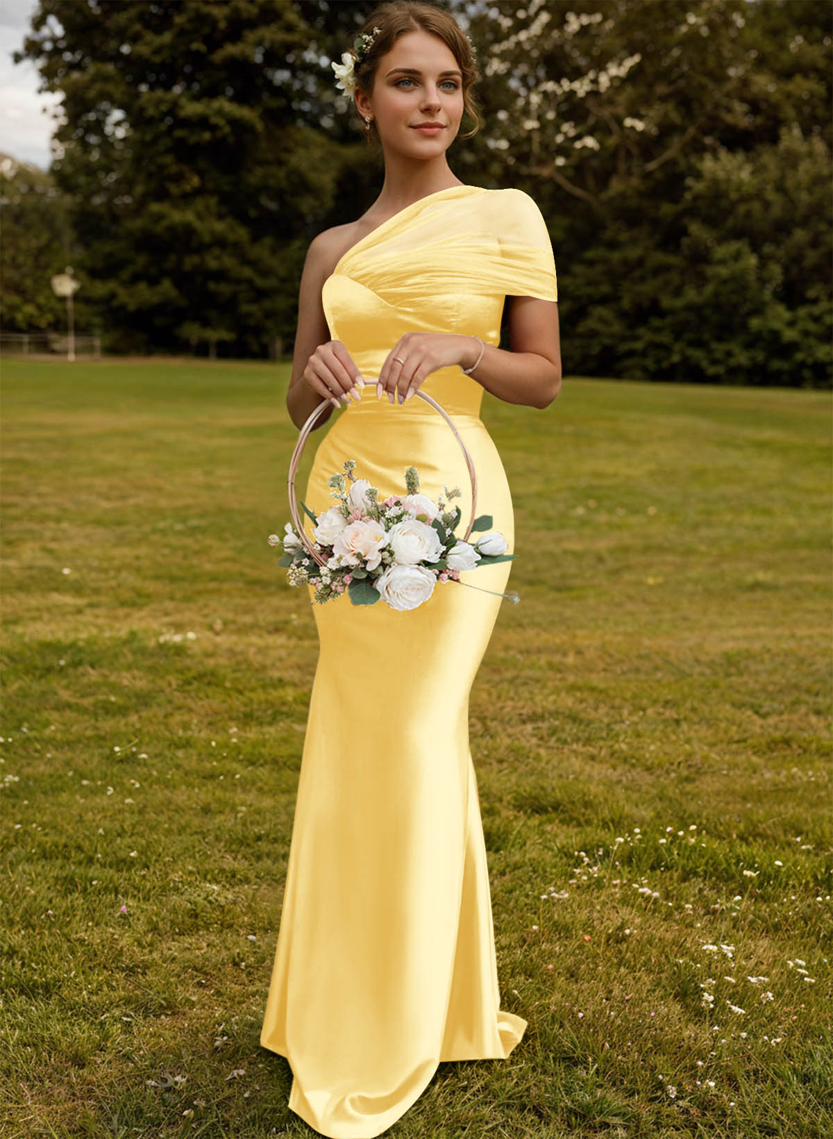 Trumpet/Mermaid One-Shoulder Sleeveless Satin/Tulle Bridesmaid Dresses, product image 281