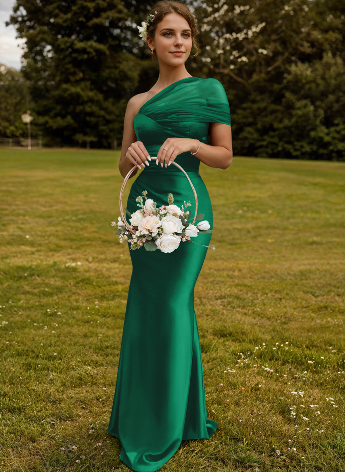 Trumpet/Mermaid One-Shoulder Sleeveless Satin/Tulle Bridesmaid Dresses, product image 216