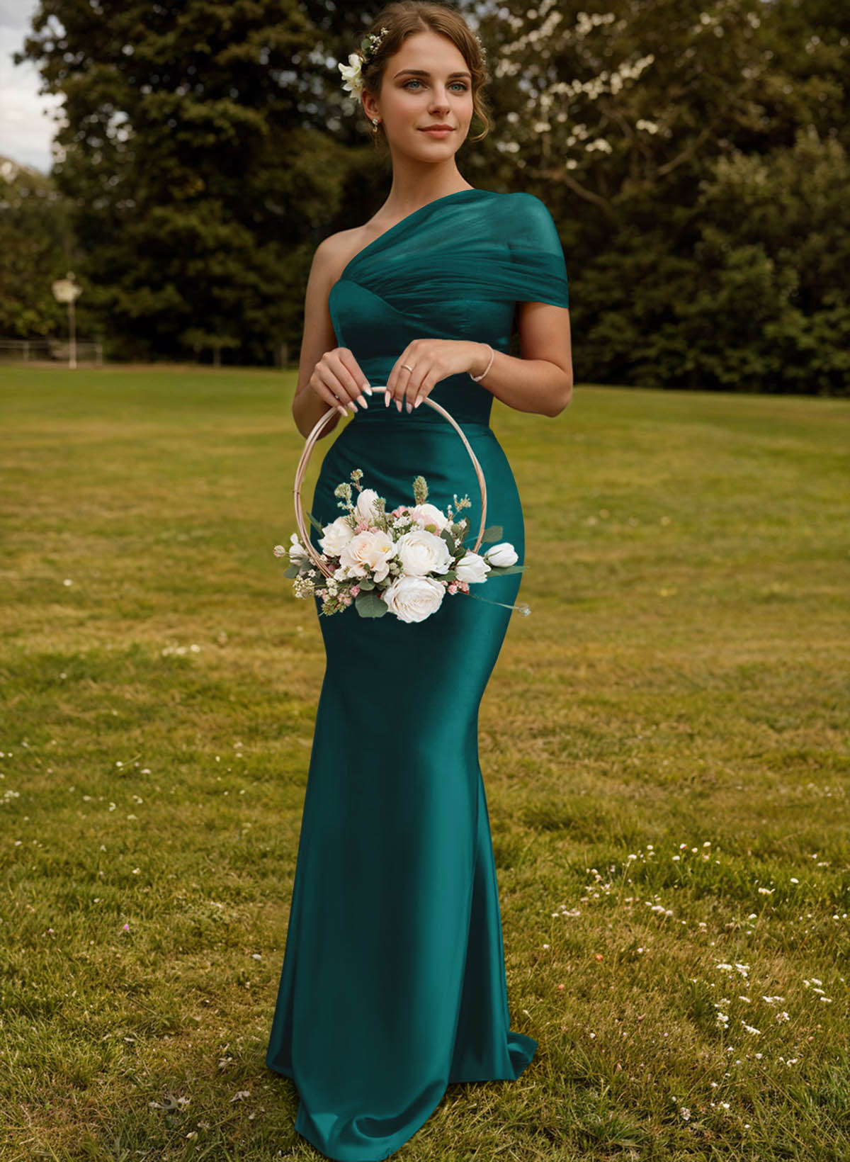 Trumpet/Mermaid One-Shoulder Sleeveless Satin/Tulle Bridesmaid Dresses, product image 236