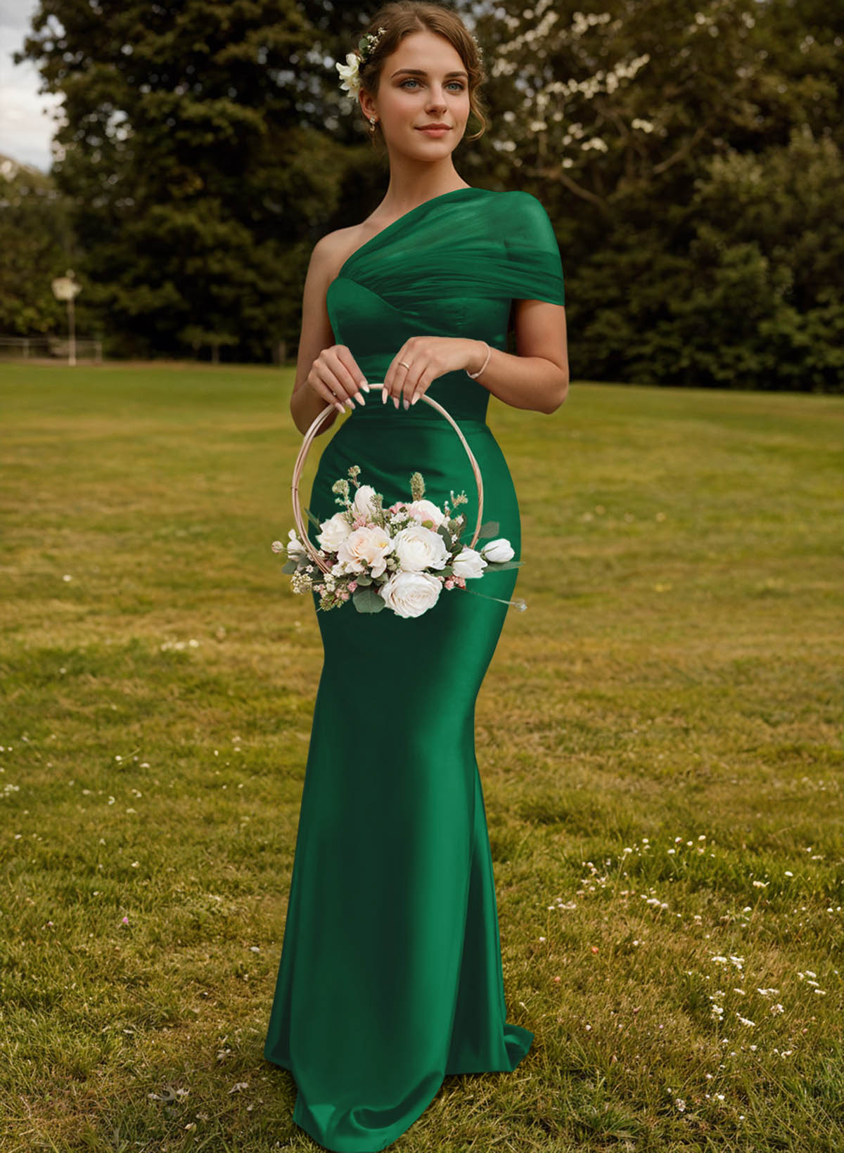 Trumpet/Mermaid One-Shoulder Sleeveless Satin/Tulle Bridesmaid Dresses, product image 246