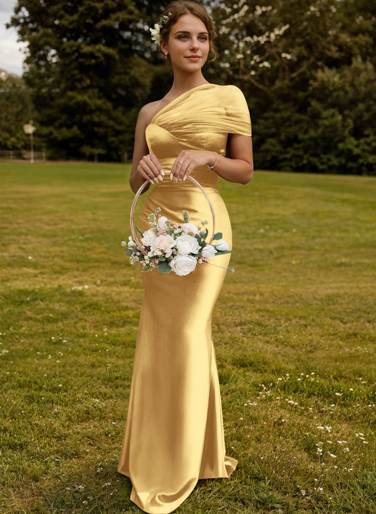Trumpet/Mermaid One-Shoulder Sleeveless Satin/Tulle Bridesmaid Dresses, product image 286