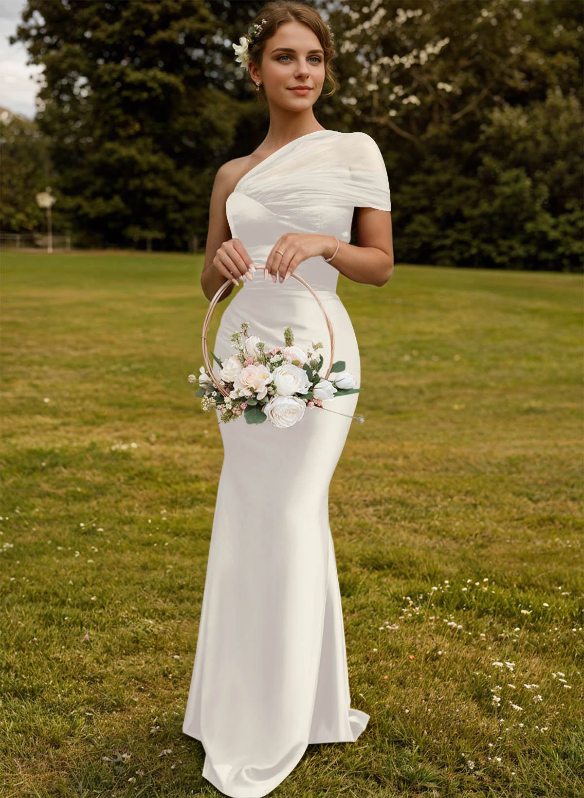 Trumpet/Mermaid One-Shoulder Sleeveless Satin/Tulle Bridesmaid Dresses, product image 316