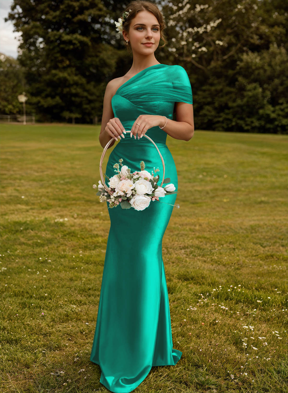 Trumpet/Mermaid One-Shoulder Sleeveless Satin/Tulle Bridesmaid Dresses, product image 251
