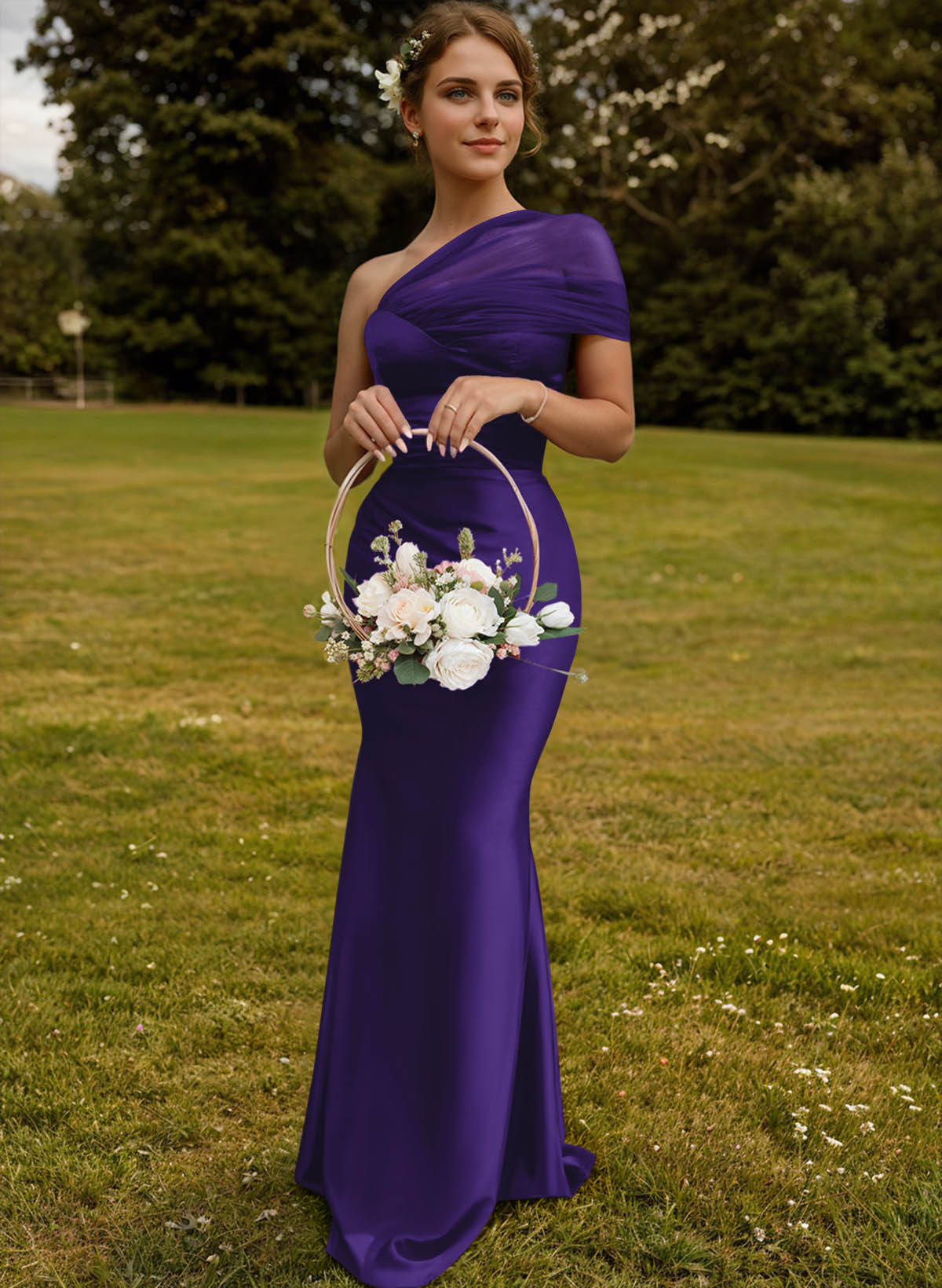 Trumpet/Mermaid One-Shoulder Sleeveless Satin/Tulle Bridesmaid Dresses, product image 161