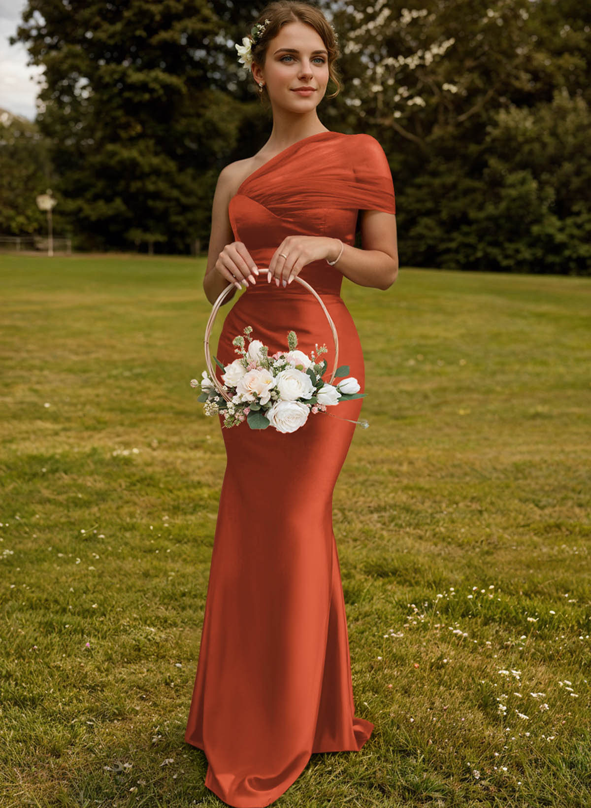 Trumpet/Mermaid One-Shoulder Sleeveless Satin/Tulle Bridesmaid Dresses, product image 341