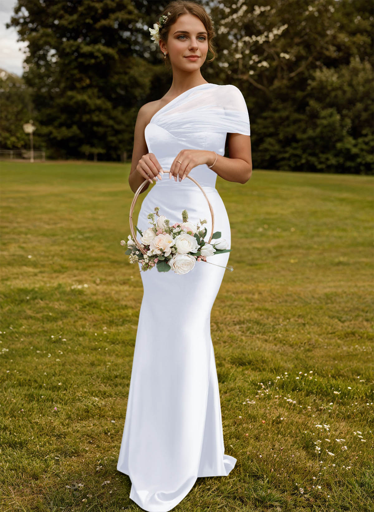 Trumpet/Mermaid One-Shoulder Sleeveless Satin/Tulle Bridesmaid Dresses, product image 321