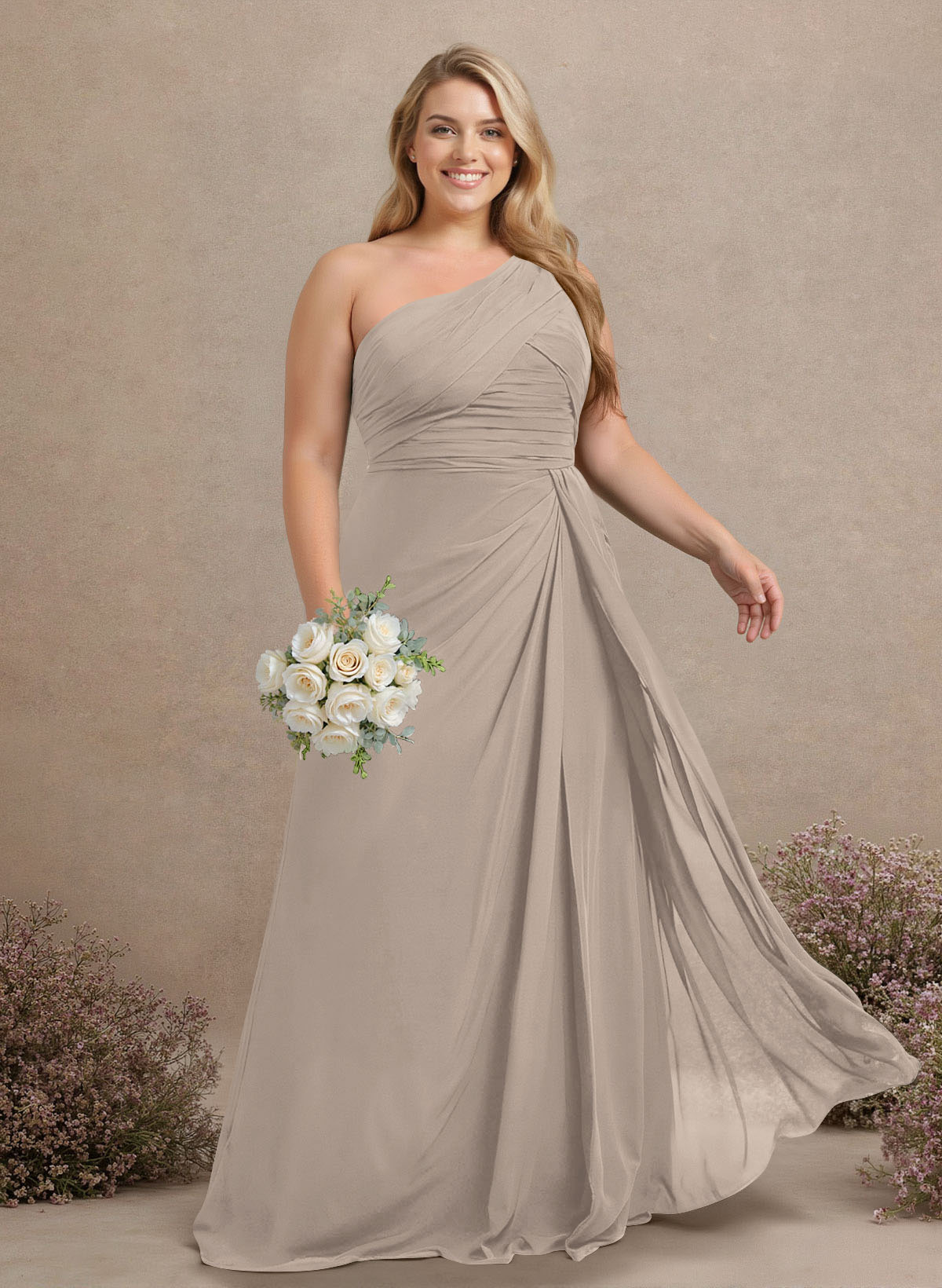 A-Line One-Shoulder Sleeveless Chiffon Bridesmaid Dresses With High Split, product image 325