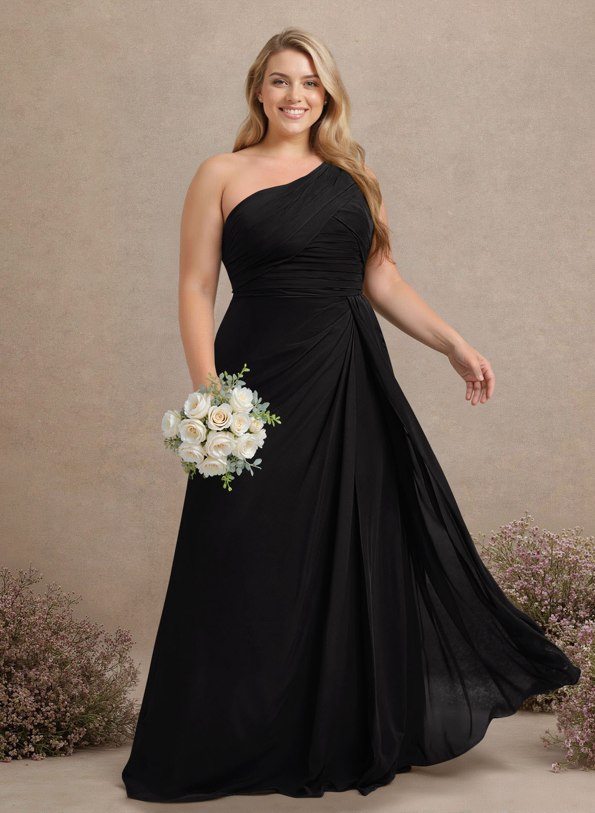 A-Line One-Shoulder Sleeveless Chiffon Bridesmaid Dresses With High Split, product image 321