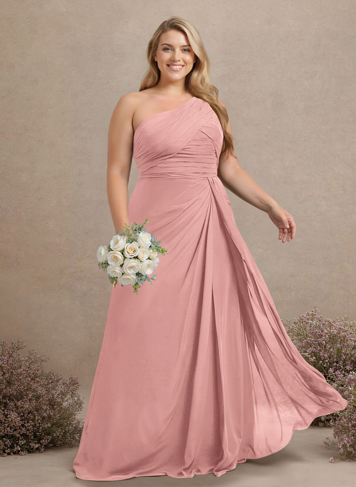 A-Line One-Shoulder Sleeveless Chiffon Bridesmaid Dresses With High Split, product image 249