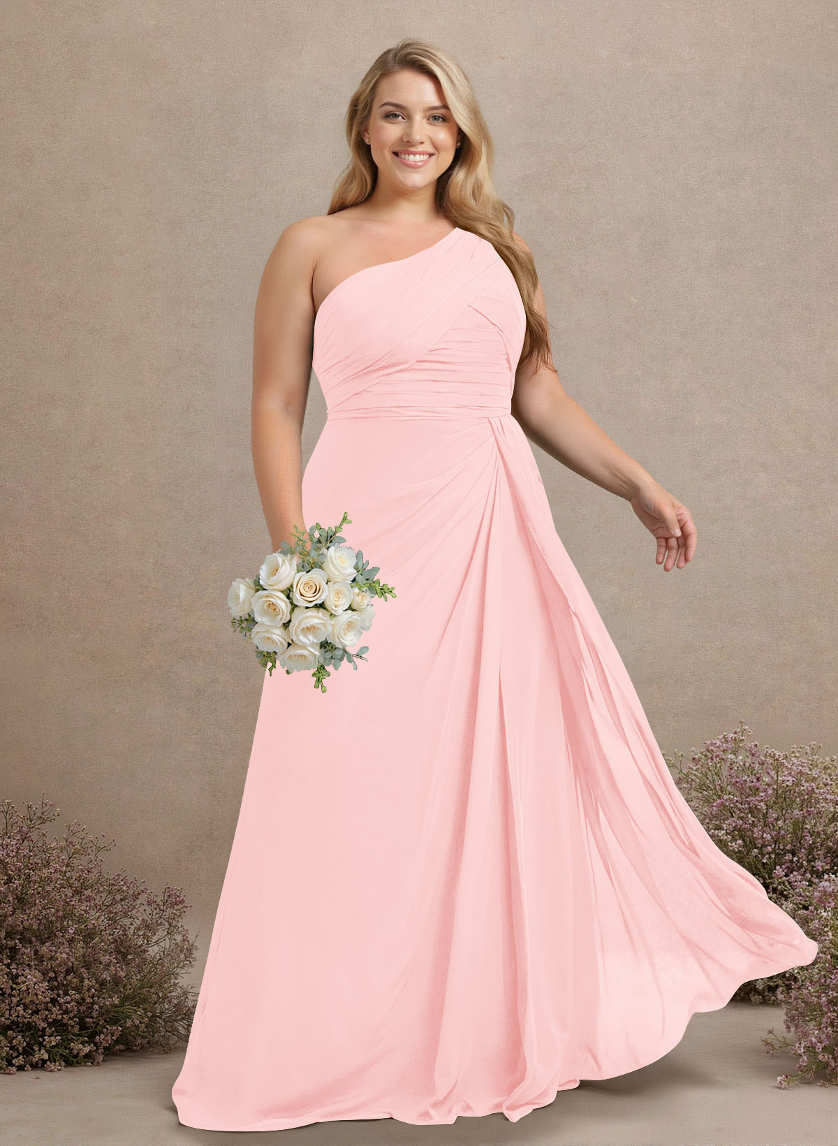 A-Line One-Shoulder Sleeveless Chiffon Bridesmaid Dresses With High Split, product image 255