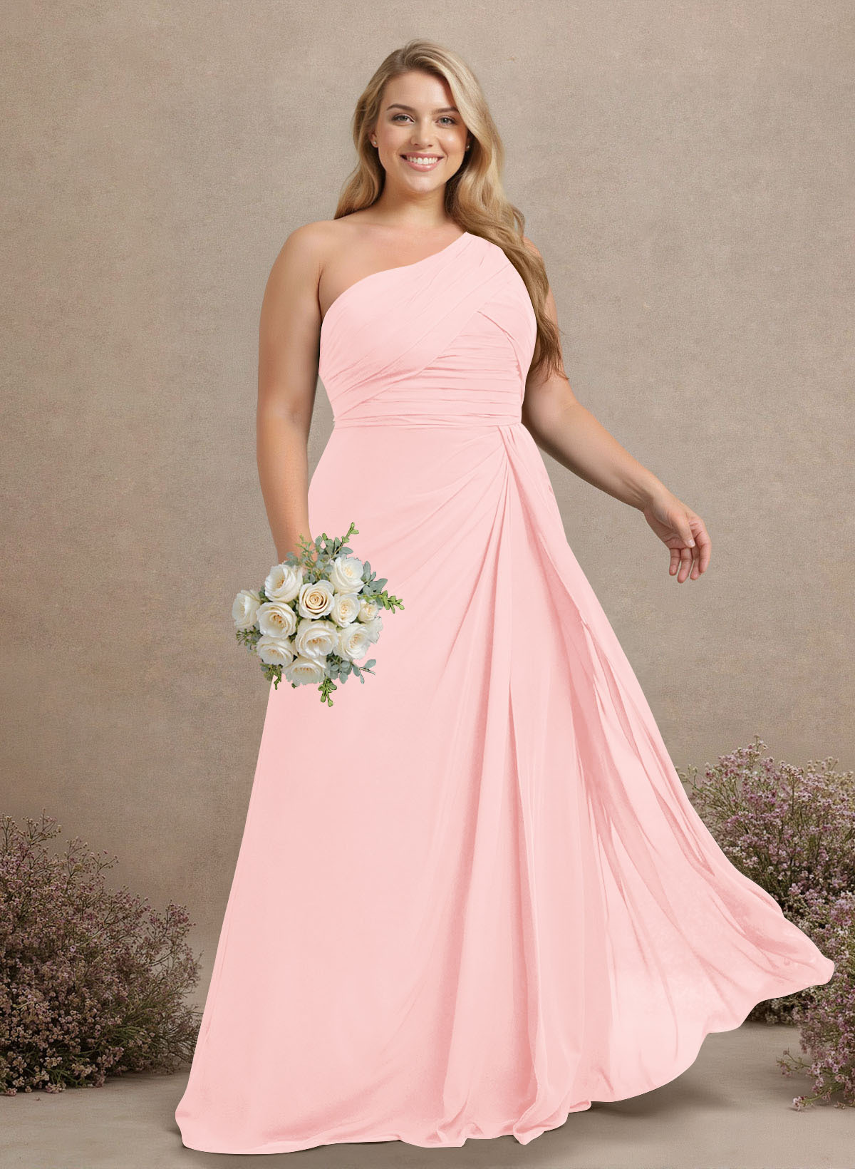 A-Line One-Shoulder Sleeveless Chiffon Bridesmaid Dresses With High Split, product image 255