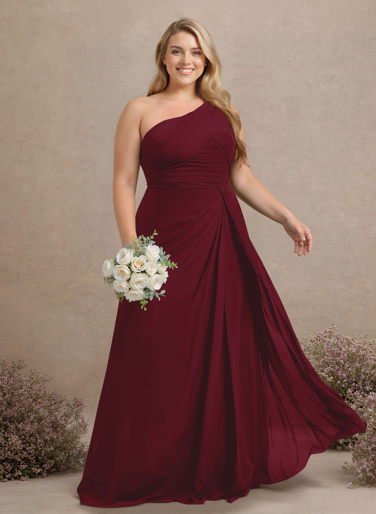 A-Line One-Shoulder Sleeveless Chiffon Bridesmaid Dresses With High Split, product image 233