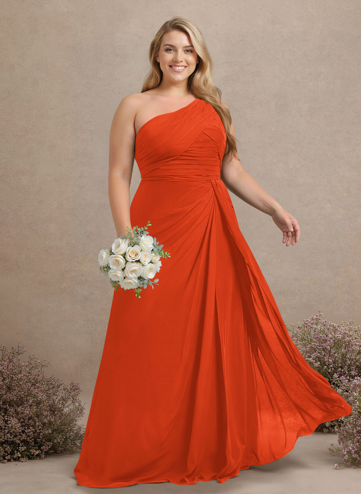A-Line One-Shoulder Sleeveless Chiffon Bridesmaid Dresses With High Split, product image 327