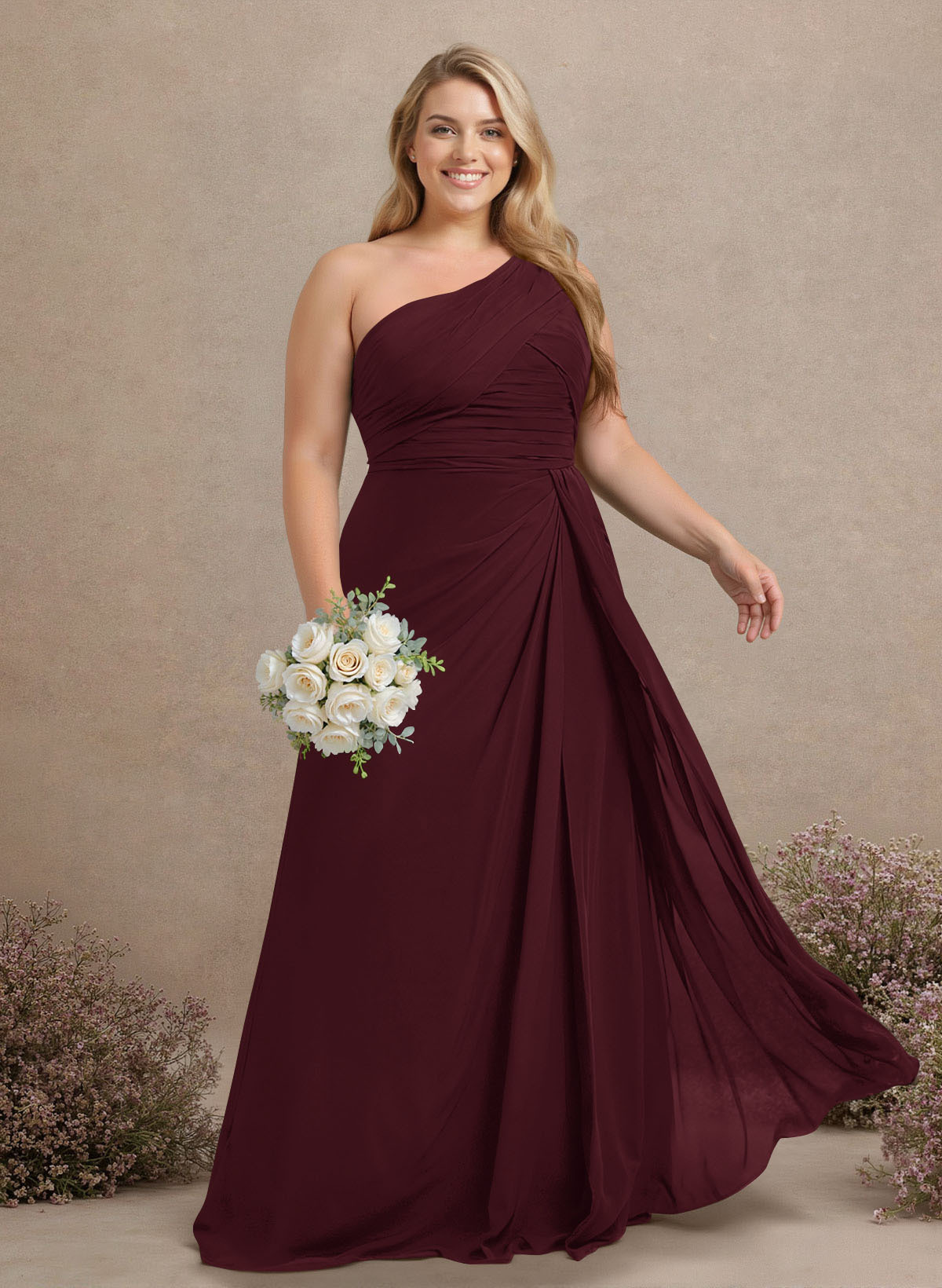 A-Line One-Shoulder Sleeveless Chiffon Bridesmaid Dresses With High Split, product image 231