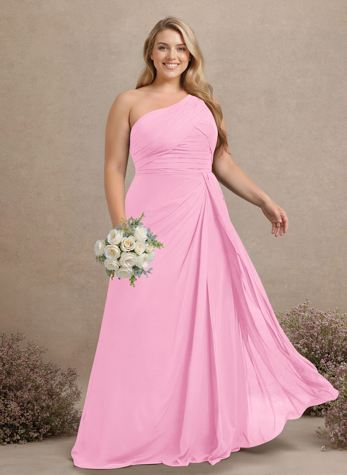 A-Line One-Shoulder Sleeveless Chiffon Bridesmaid Dresses With High Split, product image 257