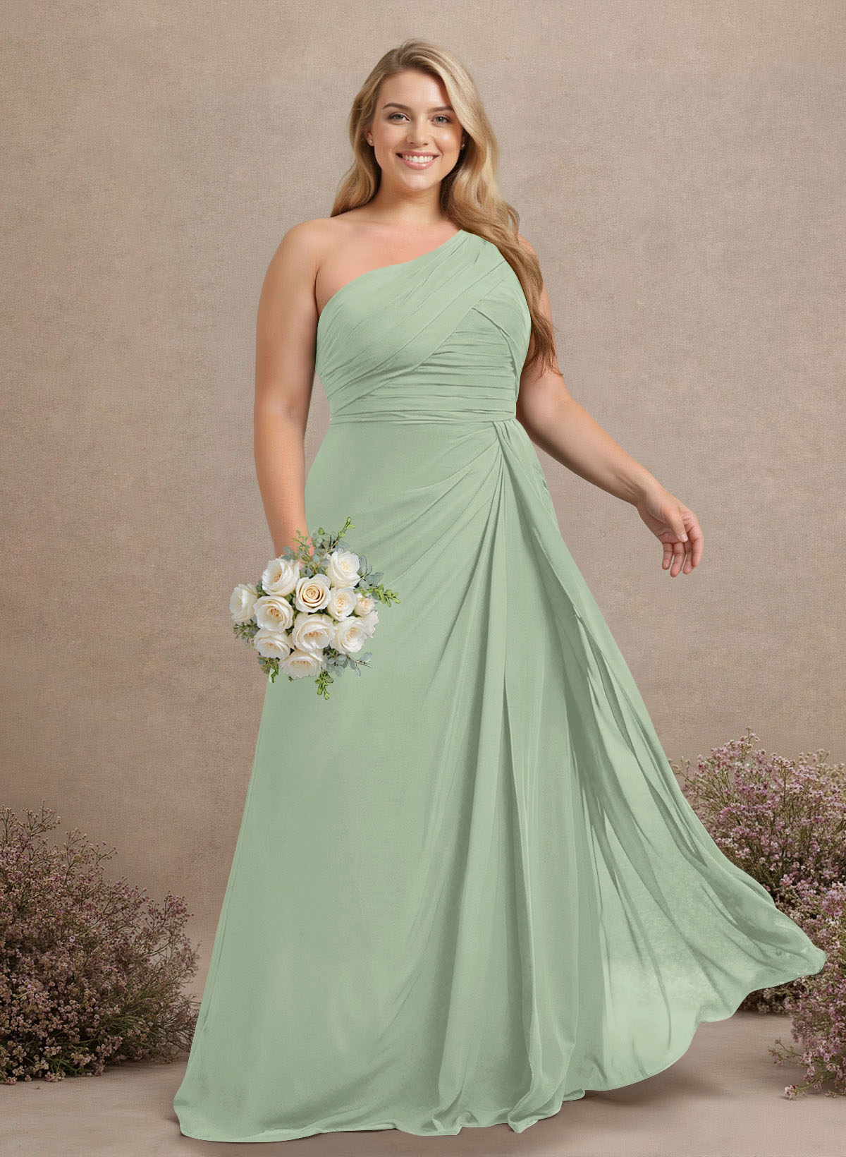 A-Line One-Shoulder Sleeveless Chiffon Bridesmaid Dresses With High Split, product image 291
