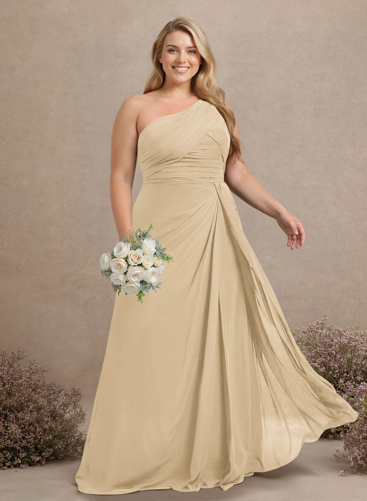 A-Line One-Shoulder Sleeveless Chiffon Bridesmaid Dresses With High Split, product image 299