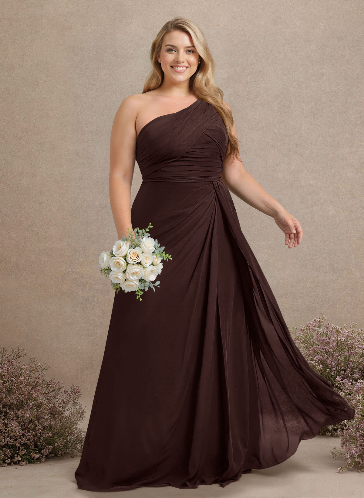 A-Line One-Shoulder Sleeveless Chiffon Bridesmaid Dresses With High Split, product image 311