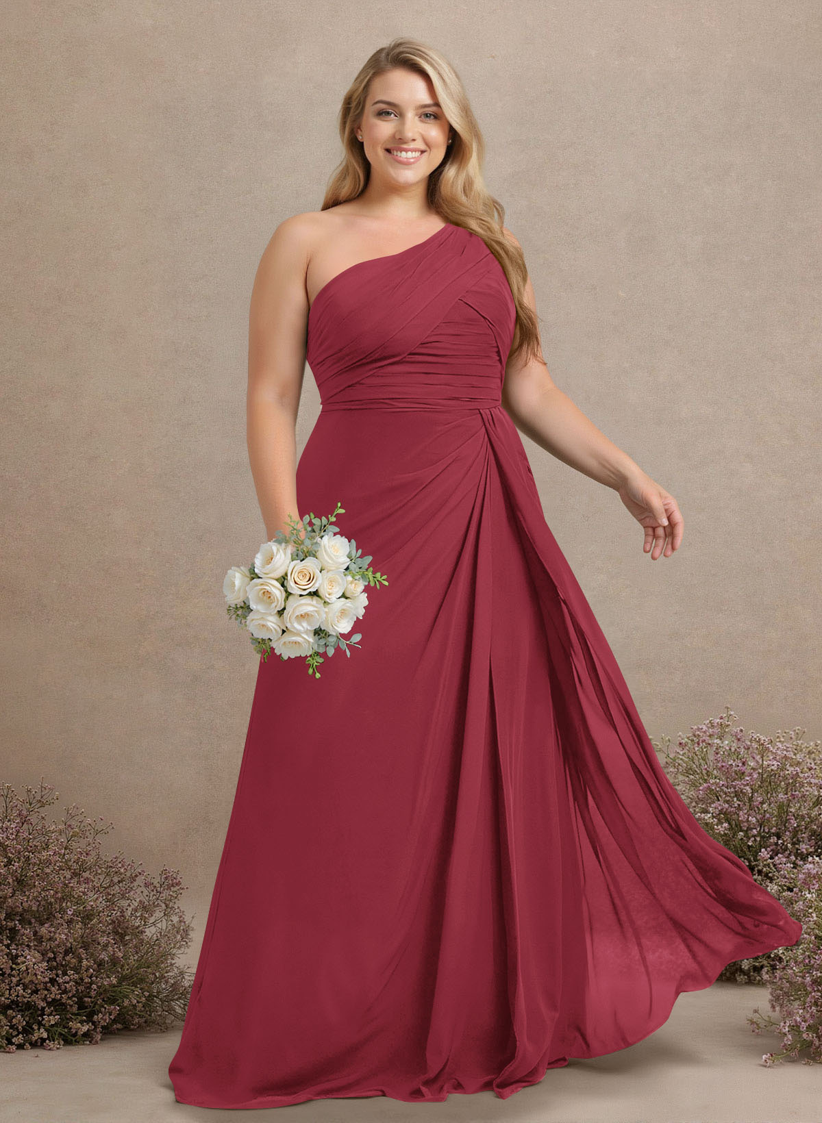 A-Line One-Shoulder Sleeveless Chiffon Bridesmaid Dresses With High Split, product image 235