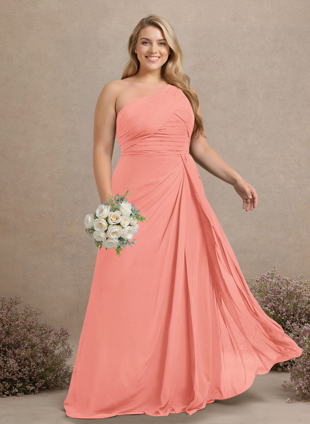 A-Line One-Shoulder Sleeveless Chiffon Bridesmaid Dresses With High Split, product image 253