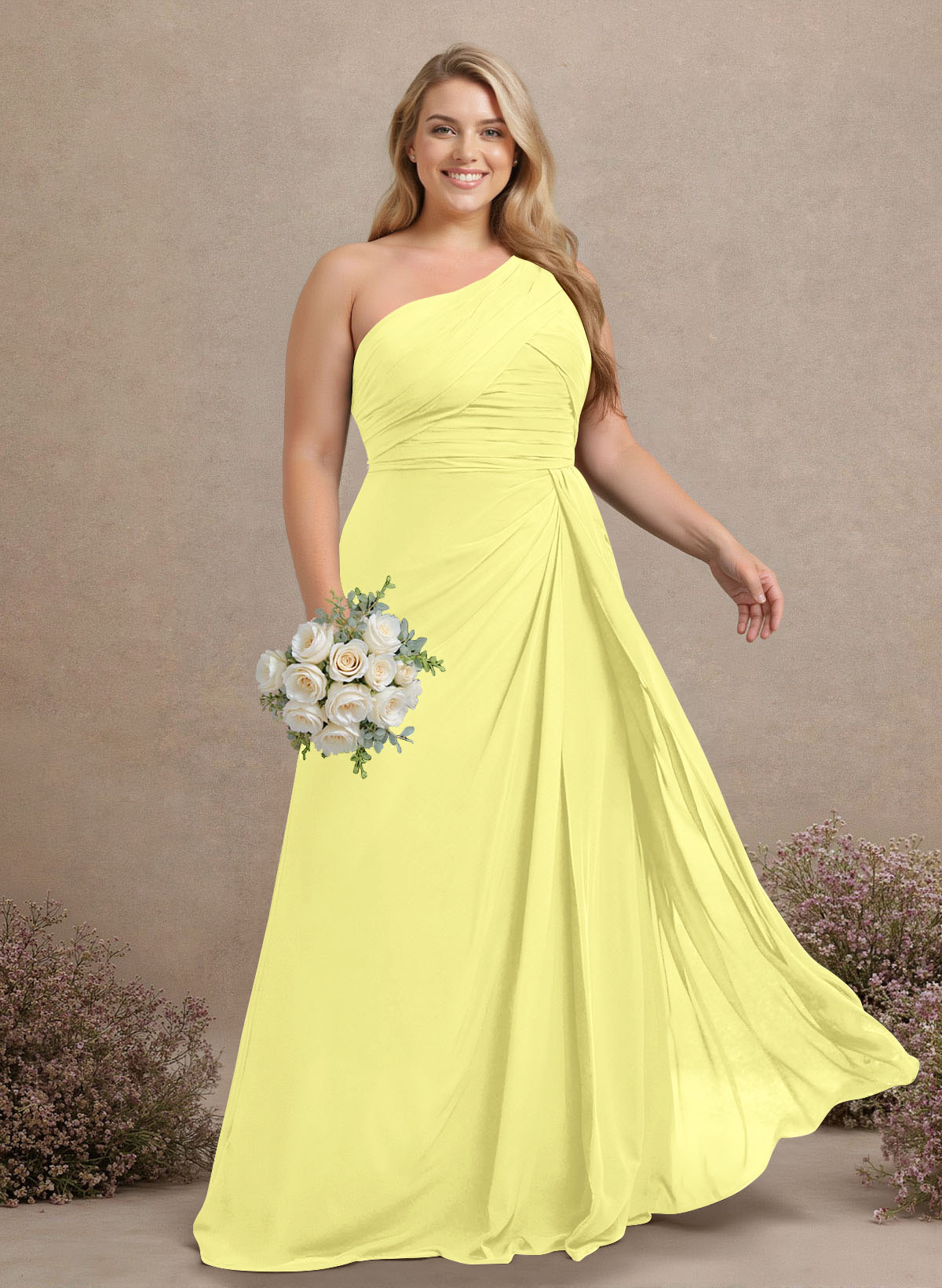 A-Line One-Shoulder Sleeveless Chiffon Bridesmaid Dresses With High Split, product image 303
