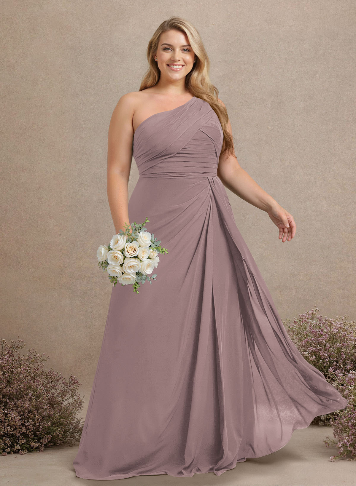 A-Line One-Shoulder Sleeveless Chiffon Bridesmaid Dresses With High Split, product image 259