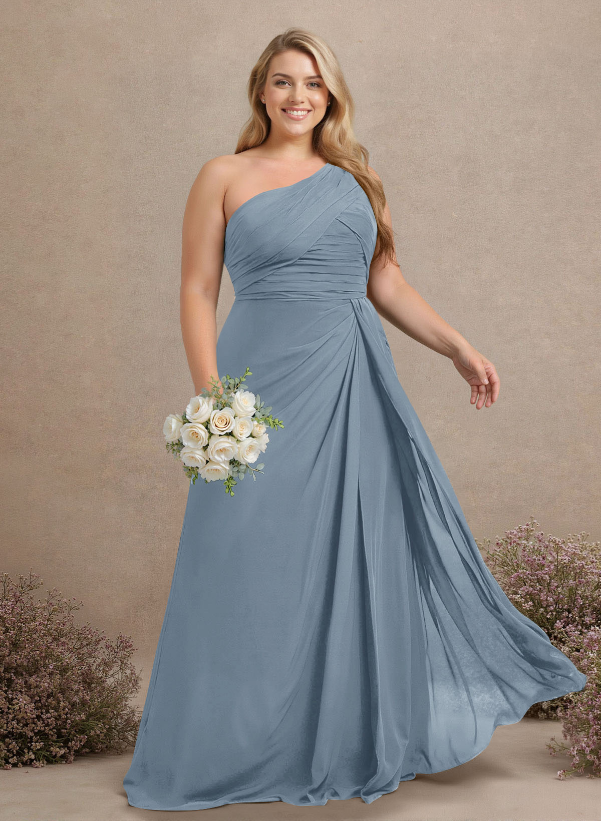 A-Line One-Shoulder Sleeveless Chiffon Bridesmaid Dresses With High Split, product image 211