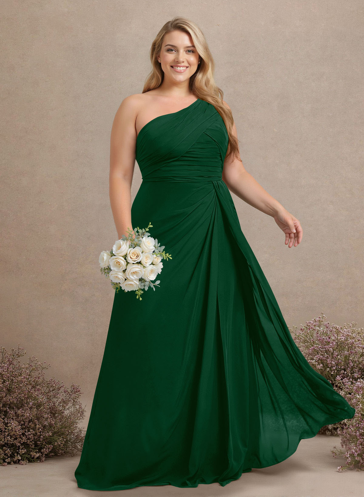 A-Line One-Shoulder Sleeveless Chiffon Bridesmaid Dresses With High Split, product image 333