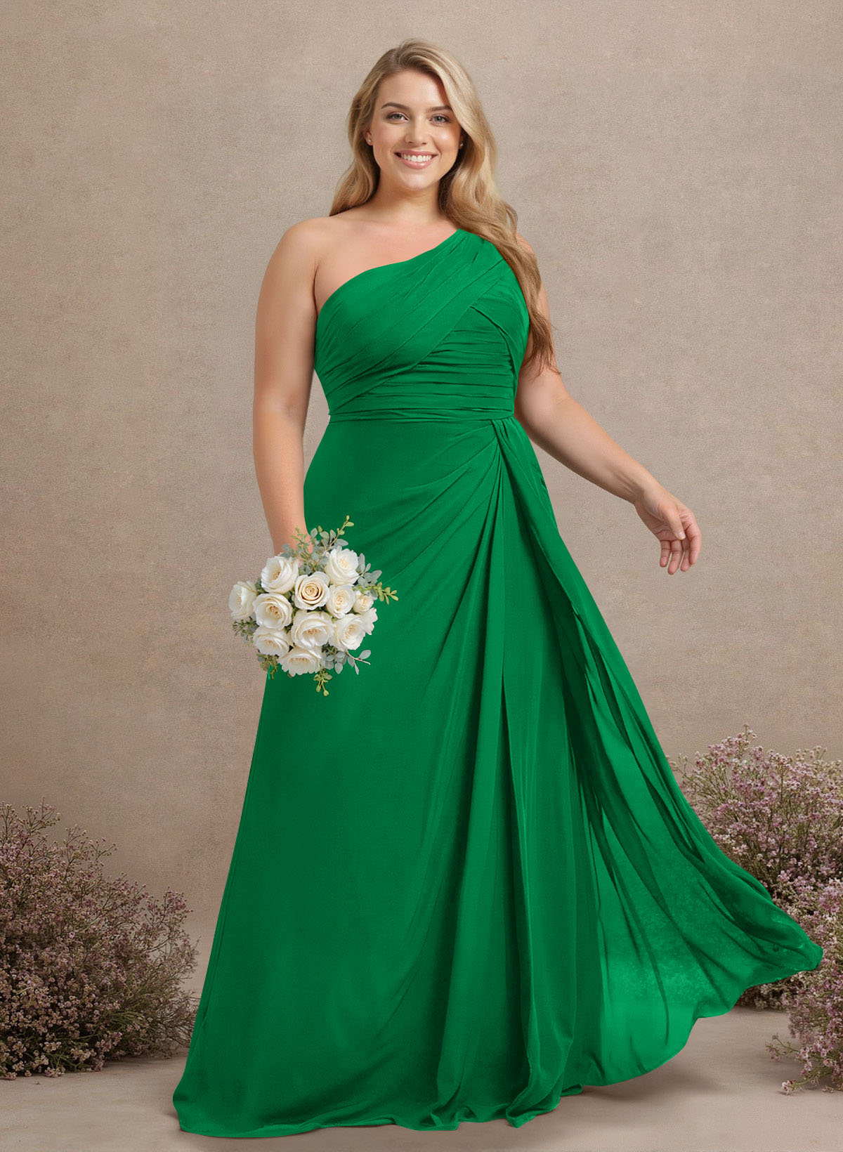 A-Line One-Shoulder Sleeveless Chiffon Bridesmaid Dresses With High Split, product image 331
