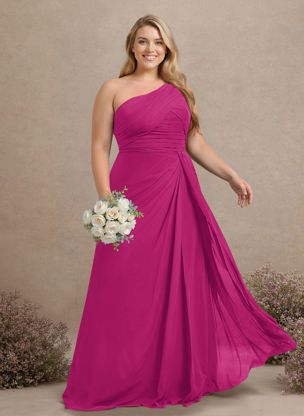 A-Line One-Shoulder Sleeveless Chiffon Bridesmaid Dresses With High Split, product image 281