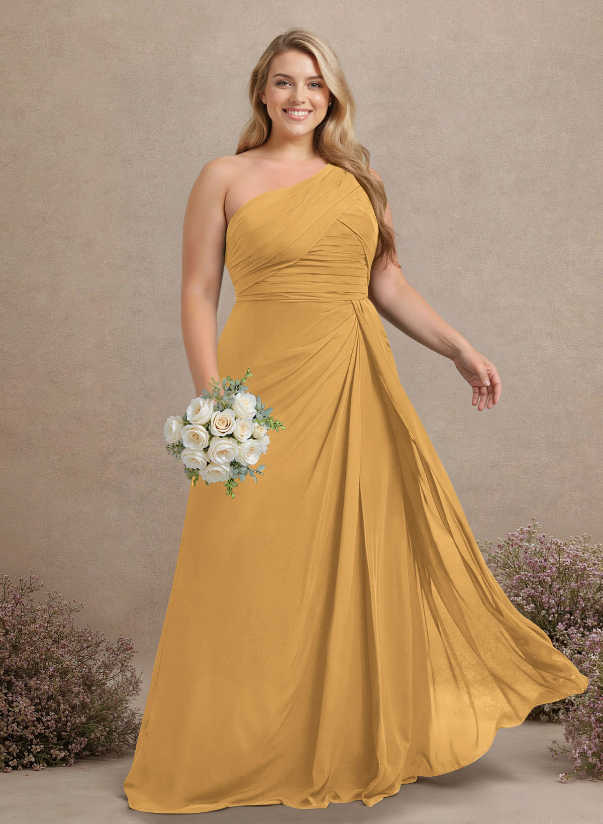 A-Line One-Shoulder Sleeveless Chiffon Bridesmaid Dresses With High Split, product image 305