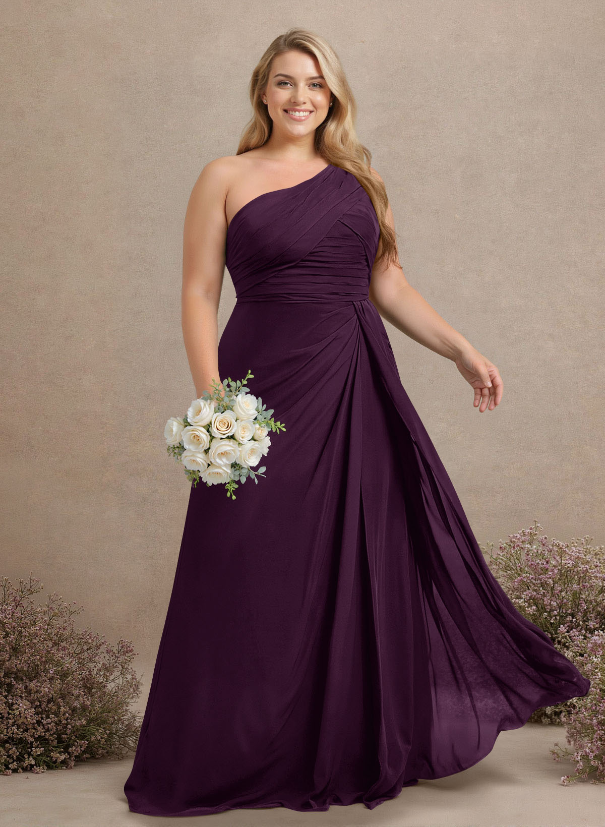 A-Line One-Shoulder Sleeveless Chiffon Bridesmaid Dresses With High Split, product image 275