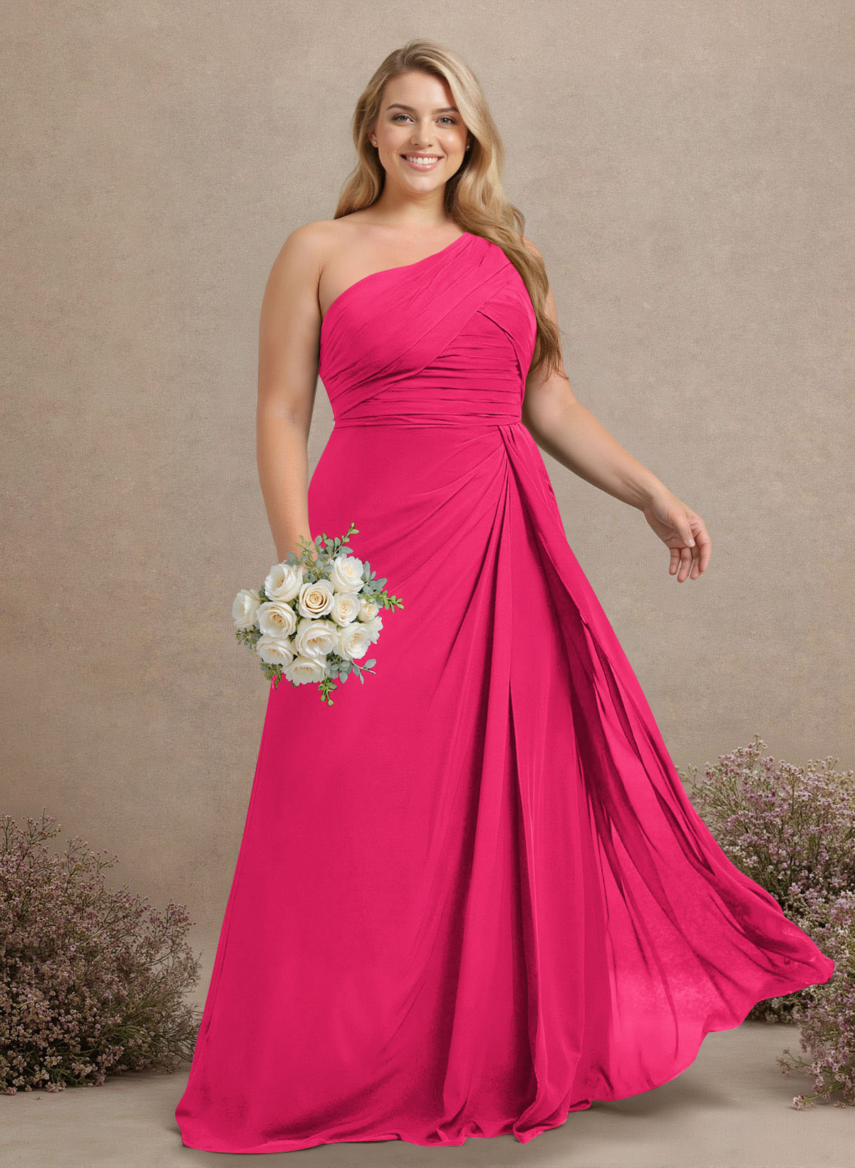 A-Line One-Shoulder Sleeveless Chiffon Bridesmaid Dresses With High Split, product image 279