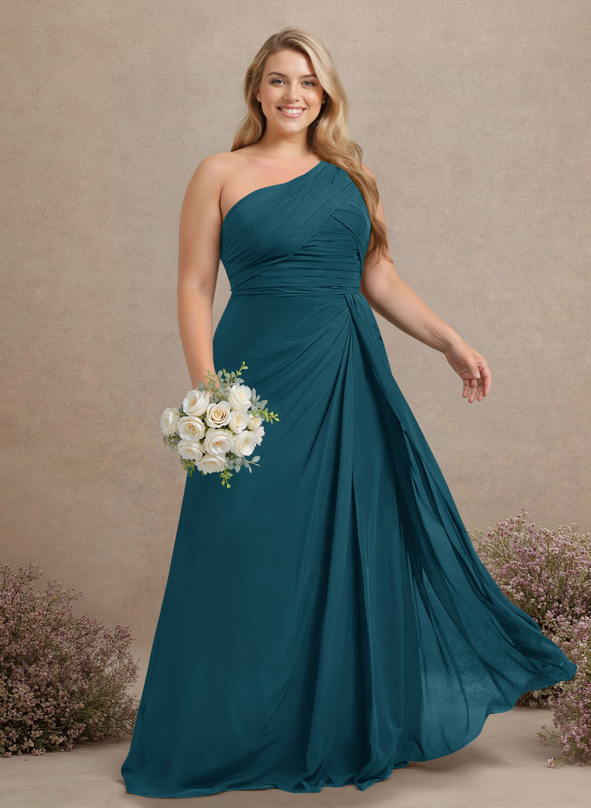 A-Line One-Shoulder Sleeveless Chiffon Bridesmaid Dresses With High Split, product image 217