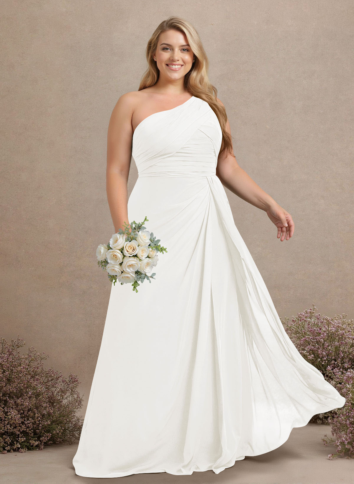 A-Line One-Shoulder Sleeveless Chiffon Bridesmaid Dresses With High Split, product image 313