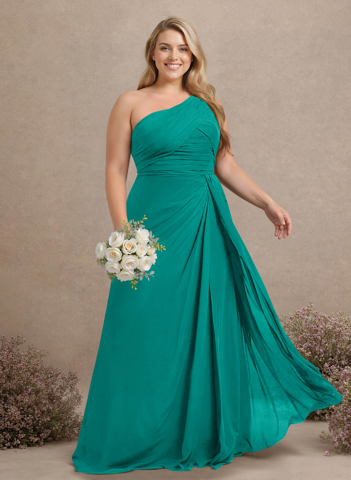 A-Line One-Shoulder Sleeveless Chiffon Bridesmaid Dresses With High Split, product image 289