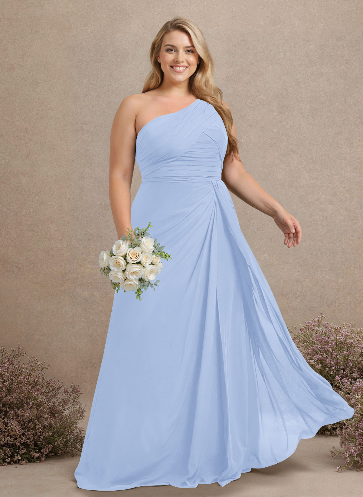 A-Line One-Shoulder Sleeveless Chiffon Bridesmaid Dresses With High Split, product image 269