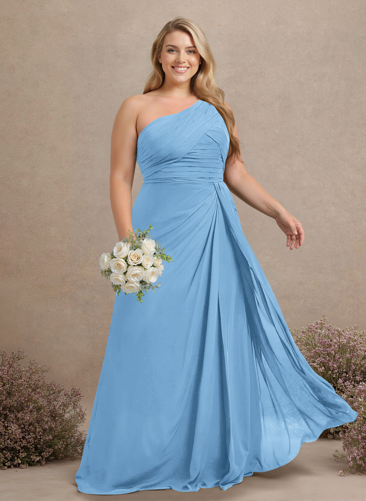 A-Line One-Shoulder Sleeveless Chiffon Bridesmaid Dresses With High Split, product image 225